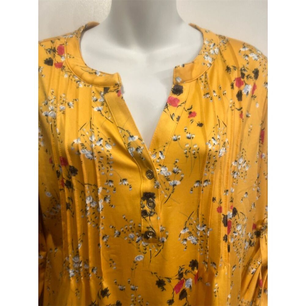 NY Collection Women's Floral Blouse Yellow V-Neck 3/4 Sleeve Standard Size M - Picture 3 of 15